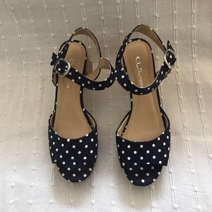 Navy & White Polka Dot Sandals Size 8.5